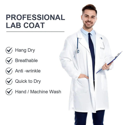 Unisex White Lab Coat For Students And Pros, Spillproof Medical Coat With Durable Fabric, Multi Purpose Lab Jacket, XXL Size