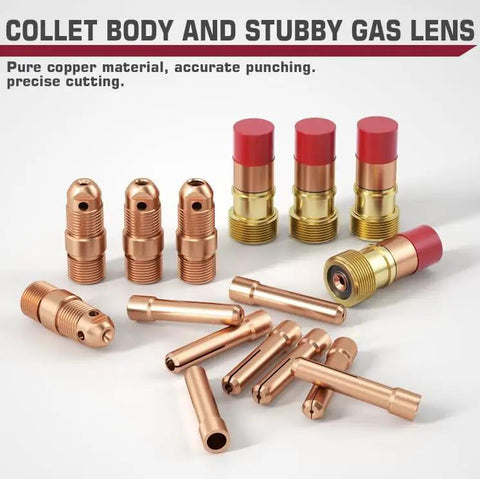 TIG Welding Torch Accessories Must-Have All-In-One 71-Piece Kit with collet bodies and stubby gas lenses for WP 17 18 26