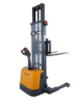 ApolloLift Fully Powered Electric Stacker With Straddle Legs Offers 3300 Lb Capacity And 118 Inch Max Lift Height For Easy Handling. Features adjustable forks and battery power.