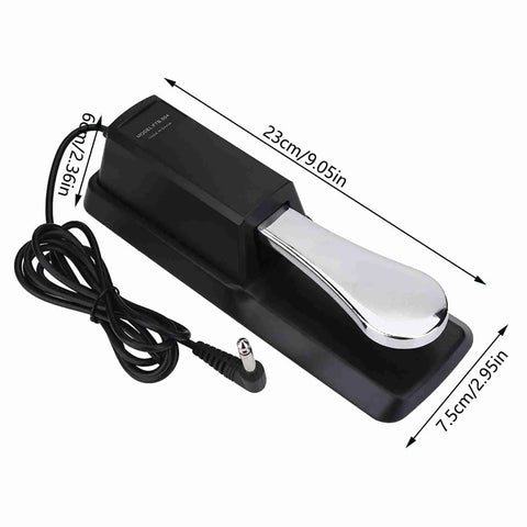 Dope Universal Sustain Pedal For Digital Pianos And MIDI Keyboards One Quarter Inch Jack Foot Pedal Mat with dimensions depicted