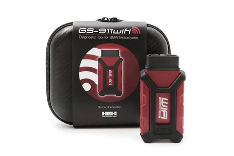 WiFi OBD II Diagnostic Tool For BMW Motorcycles Gearhead Edition with case and packaging, supports up to 10 VINs.