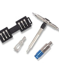 Compact Ratcheting Multi-Tool And Mini All-In-One Torque Driver EDC Kit with T-Way wrench, locking hex, 15 bits on white background