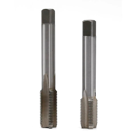 Close-up of Nine Sixteenth Inch HSS Tap Set For Bicycle Crank Repair Left And Right Threaded Taps 20 TPI Durable High Speed Steel
