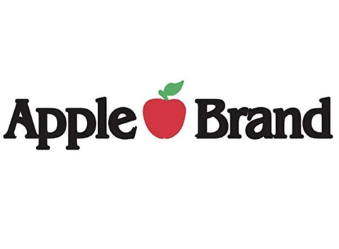 Apple Brand logo featuring a red apple icon with green leaf and bold black text.