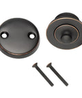 Lift And Turn Bath Drain Plug Kit With Two Hole Overflow Faceplate In Oil Rubbed Bronze, Durable Brass Hardware, Easy Twist Drain
