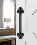Rustic 9 Inch Cast Iron Sliding Barn Door Handle 2 Pack Black Vintage Gate Pull for interior doors, matte black finish