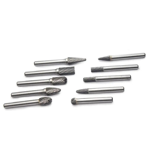 Heavy Duty One Quarter Inch Shank Carbide Burr Set Double Cut Tungsten Rotary Bits for Die Grinder Metal Grinding Woodworking 10 pcs spread out