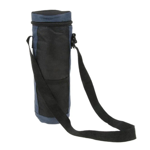 Top Shelf 2 Liter Oxford Insulated Cooler Bag With Long Grip Lightweight Bottle And Can Hauler Grab And Go Drink Carrier Perfect For Camping Beach Or Tailgate Vibes Blue, side view with adjustable strap.