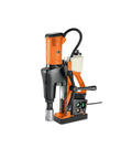 Heavy Duty 1280W Magnetic Base Drill With Side Mounted Hand Feeds showcasing motor, handles, and steel drilling capabilities.