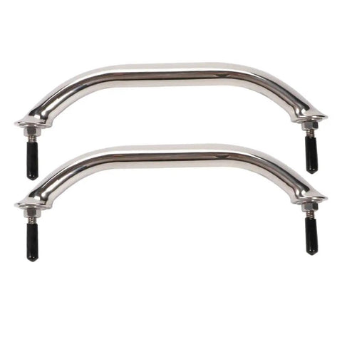 Rock Solid 9 Inch 304 Stainless Steel Grab Bar Set Smooth Polished Handrail Hardware with black mounting screws.
