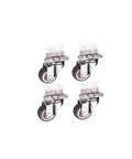 Four Piece Set Of One Point Five Inch L Shaped Right Angle Flower Stand Casters With Quiet Rolling Wheels, chrome finish