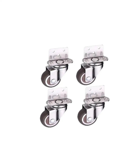 Four Piece Set Of One Point Five Inch L Shaped Right Angle Flower Stand Casters With Quiet Rolling Wheels, chrome finish