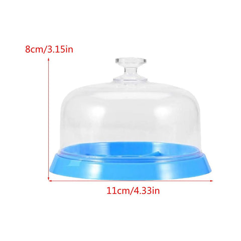 Clear Moisture Proof Watch Movement Cover And Parts Storage Tray with blue base, 8cm height, 11cm diameter.