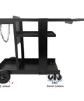 Side view of Beefy Heavy Duty Welding Cart For TIG MIG Welder Plasma Cutter And Gas Bottle Storage With Three Tier Shelves Black Finish
