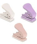 Three pastel Quarter-Inch Single Hole Punchers, 6mm Round Hole, 10 Sheets Capacity, Portable Paper Punch for crafts and office projects.
