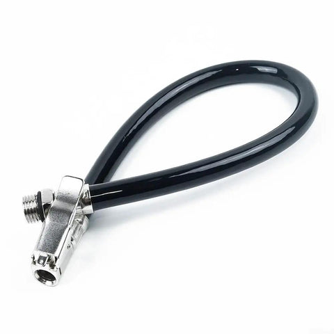 Upgrade Your Garage Game With Flexible Rubber Air Hose For Tire Inflator 15 Inch Length Solid Lock On Clip For Car Truck Suv Compressor Stop Air Leaks And Making Filling Wheels Quick Simple To Save Effort For Owners Driving Daily Around Here. 15-inch black rubber hose with lock-on clip and metal fittings
