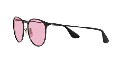 Unisex Erika Round Metal Sunglasses With Evolve Photochromic Pink To Blue Lenses, Black Frame, 54mm, Side View