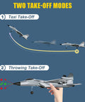Illustration showing two take-off modes of F22 Stealth RC Plane Raptor Remote Control Aircraft With 3 Channel Stunt Modes Xpilot Stabilization.