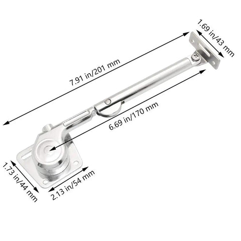Toy Box Lid Stay With 100 Degree Open And Soft Close, Tool Free Easy Install, Dual Pack Left Right shown with dimensions