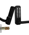 Beefed-Up Mechanical Door Lock With Adjustable Deadlatch For 2 3/8 Inch Or 2 3/4 Inch Holes, Outdoor Keyless Gate Lock With Handle, Waterproof Weather Resistant Black