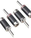 Top Shelf Banana Plugs Quad Pack With Secure Screw Lock Mechanism And Smooth Carbon Fiber Shell For Crisp Signal Transfer.