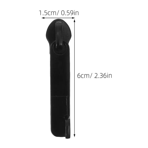 Side view of 2.36-inch explosion proof nylon zipper pull for luggage replacement, black with measurement annotations.