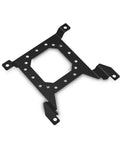 Uni Pump Reservoir Mounting Bracket For 120mm Fan Pattern Fits Horizontal Or Vertical Mounting In Your PC Water Cooling Rig Build 1.5mm Steel Bracket For Stable, Long Lasting Pump And Reservoir Support shown against white background