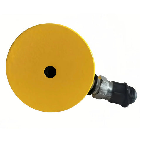Side view of 30 Ton Hydraulic Jack Cylinder Short Type With 2 Inch Stroke Porta Power Ram, showing a flat yellow surface and black connector.