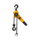 Heavy Duty 0.75T Hand Chain Hoist With Manganese Steel Hook For Pulling Tightening Projects Portable Lever Block Inverted Rigger Gear With 3 Meter Chain view with yellow lever and chains.