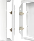 Heavy Duty Galvanized Steel Access Panel For Drywall Ceilings White Wall Cover With Slick Single Hand Latch close-up of latch mechanism