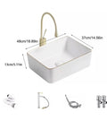 USZWBY Vessel Sinks Household Wash Basin Single Ceramic Gold Edge Art Small Size Bathroom Bowl Sink, dimensions 48x37x13 cm.