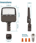 Dimensions and parts of Two Pack 150W LED Parking Lot Light With Dust To Dawn Photocell Outdoor Dimmable Shoebox Lights With Slipfitter
