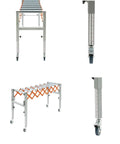 Heavy Duty Adjustable Conveyor Roller Table With Swivel Casters And Hooks, Flexible Extendable Industrial Drive Belt Stand for warehouse loading.