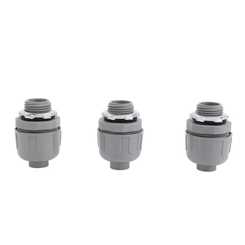 Heavy Duty One Inch Npt Liquid Tight Conduit Connectors 10 Pack Nylon 6 Electrical Fittings in gray, ideal for outdoor HVAC projects.