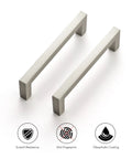 30 Pack Slim 3 3/4 Inch Center To Center Solid Square Bar Cabinet Handles In Brushed Nickel showing scratch resistance and anti-fingerprint features