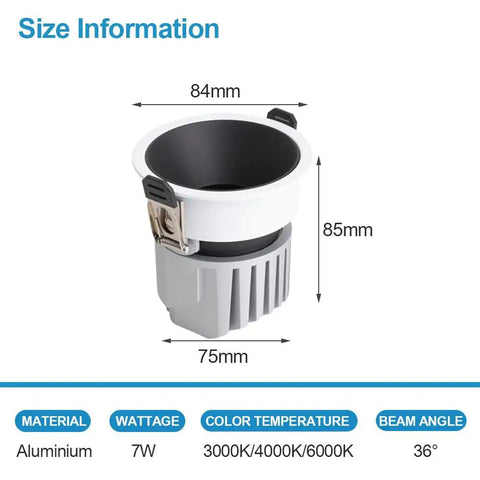 Five Inch Led Recessed Downlights 10 Pack Adjustable Spotlight Retrofit 3000K Warm White Aluminium Housing size dimensions viewed from the side