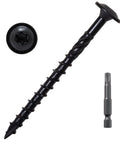 Beefy 3 Inch Lag Screws For Exterior Wood Construction, Size 14, 50 Pack, Washer Head, Black Coated, Rust Resistant, Star Drive With Bit, Timber And Deck Fasteners By LIONMAX showing screw, head, and bit.