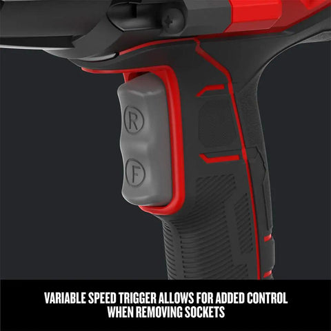 Close-up of variable speed trigger on Half Inch Corded Impact Wrench, 7.5 Amp Power, 450 Ft Lbs Max Torque, 2700 IPM tool