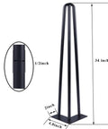 34 Inch Hairpin Table Legs Set For DIYers 1/2 Inch Dia 3 Rods Heavy Duty Metal Furniture Feet for Coffee Table TV Stand Mid Century Black with Floor Protectors 4 Pack diagram