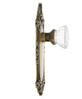 Dope Classic Victorian Plate With Crystal Door Knob Set For Large Doors, side view showing ornate brass plate and fluted crystal knob