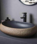 UYTROPLK Bathroom Vessel Sink Ceramic Outdoor Indoor Bathroom Vintage Pedestal Basin with Accessories Patio Wash Basin Rectangle Bathroom Sink with textured design.