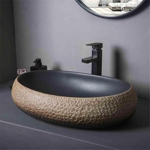 UYTROPLK Bathroom Vessel Sink Ceramic Outdoor Indoor Bathroom Vintage Pedestal Basin with Accessories Patio Wash Basin Rectangle Bathroom Sink with textured design.