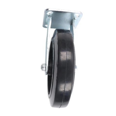 Heavy Duty Rigid Caster Wheels Eight Inch By Two Inch Featuring Rubber Tires And Solid Cast Iron Cores For smooth rolling on hard floors.