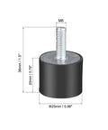 Heavy Duty M6 Rubber Mounts Vibration Isolators Cylindrical Shock Absorbers With Studs 25x20mm with dimensions shown