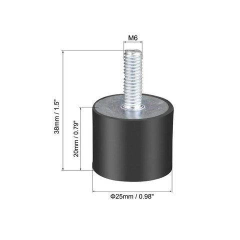 Heavy Duty M6 Rubber Mounts Vibration Isolators Cylindrical Shock Absorbers With Studs 25x20mm with dimensions shown