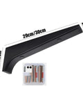 Heavy Duty Aluminum Shelf Brackets Built For The Shop Easy Snap Install For Garage Shelving And Workbenches black bracket with mounting screws and dimensions