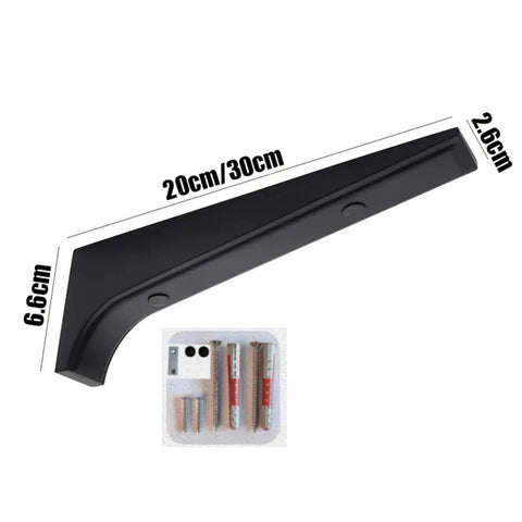 Heavy Duty Aluminum Shelf Brackets Built For The Shop Easy Snap Install For Garage Shelving And Workbenches black bracket with mounting screws and dimensions
