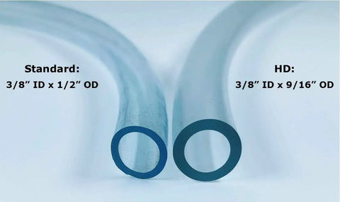 Comparison of standard and HD tubing for Beefy Oil Drain Valve Kit With Heavy Duty 3 Foot Stainless Steel Hose M12-1.25.