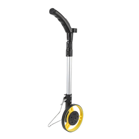 Generic Distance Measuring Wheel Portable Folding Hand Push Roller for Lawns, Asphalt, and More with Tape Measure, shown in upright position.
