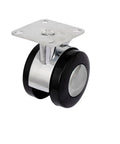 Heavy Duty Alloy Swivel Office Chair Casters With Brakes Twin Wheel Plate Caster 2 Inch Black Durable Plastic Core Smooth Glide 70mm By 50mm For Desk Chairs, showing top and side view